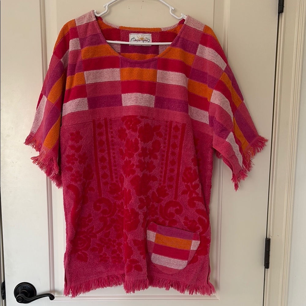 Pink and Orange Striped Vintage Towel Designer Beach Cover-Up